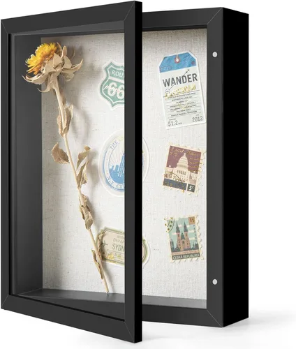 Miniatura 41 de Marco de caja de sombra pequeña de 5 x 5 con parte trasera de lino, resistente vitrina de memoria de flores, imágenes, medallas y más, color negro