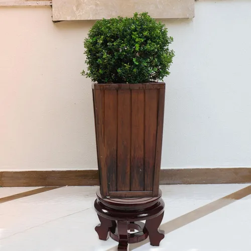 Miniatura 3 de BESTOYARD Base de maceta de madera asiática Soporte de jarrón de madera Soporte para plantas de madera Maceta de madera Plantas suculentas