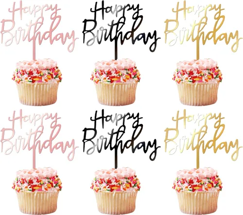 Miniatura 10 de Paquete de 30 adornos para cupcakes con purpurina para celebración, cumpleaños, baby shower, niños, fiesta de cumpleaños, suministros de decoración