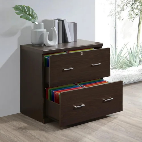 Miniatura 2 de OSP Home Furnishings Alpine Archivador de 2 cajones con cajón superior de bloqueo y sistema de fijación de bloqueo, lateral, color espresso