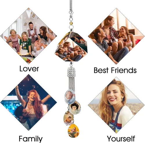 Miniatura 7 de Colgante de cristal con foto personalizada para automóvil, hogar, adornos colgantes con imagen personalizada, espejo retrovisor de coche, accesorios