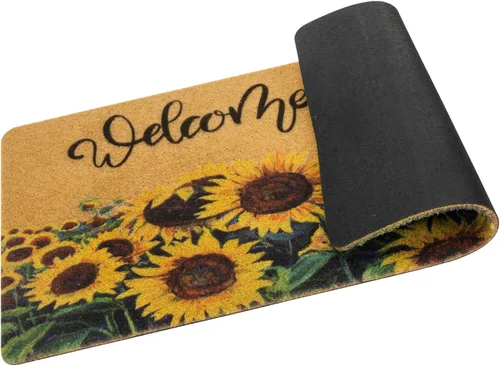 Miniatura 9 de IZUS Felpudo de bienvenida floral con diseño de girasoles de primavera de verano con flores de sol, antideslizantes, para puerta delantera, porche