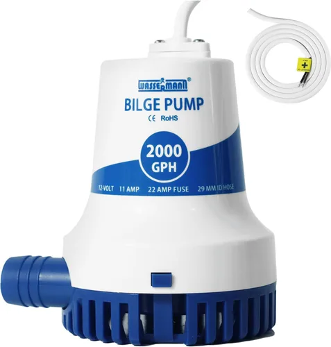 Miniatura 8 de WASSERMANN Bomba de sentina de 2000 GPH de 12 V, bombas de agua de sentina sumergibles marinas de servicio pesado para barcos con cable