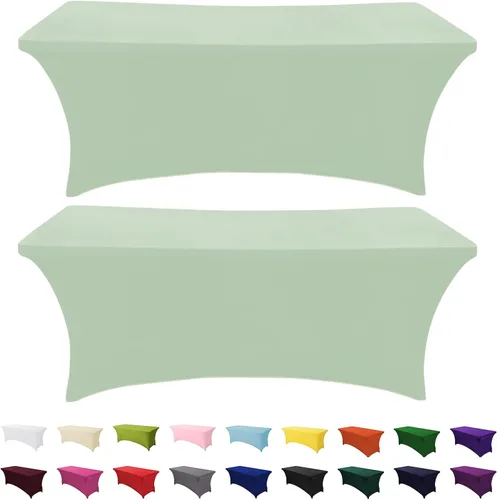Miniatura 21 de SEPARO Paquete de 2, Cubierta de Mesa de Spandex Fucsia de 8 Pies, Mantel Rectangular Ajustado Estirable de 6 pies, Sin Arrugas para Fiestas, Ferias