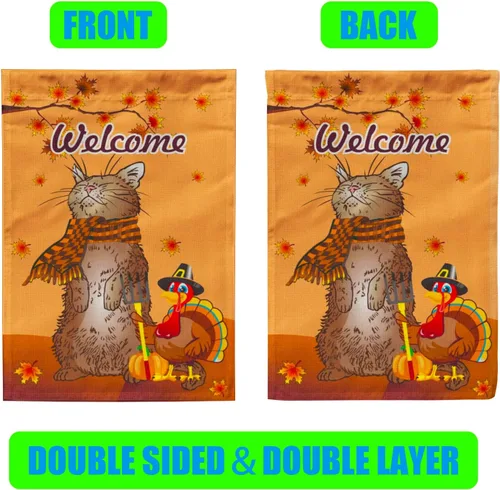 Miniatura 4 de utrwooy Juego de 12 banderas de jardín de temporada para todas las estaciones, verticículo de arpillera, bandera de gato, 12 x 18 pulgadas