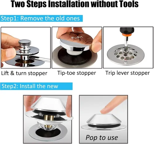 Miniatura 3 de Anlige Tapón de Drenaje de Bañera, Tapón Emergente de Tina con Captura de Pelos en el Fondo, Tapón y Cubierta de Bañera con Colador, Universal