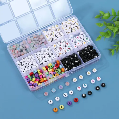 Miniatura 4 de Hudinsun 500 cuentas acrílicas de números 0-9 en caja de 12 cuadrículas, cuentas redondas para pulseras, joyas de amistad sin cuello, fabricación