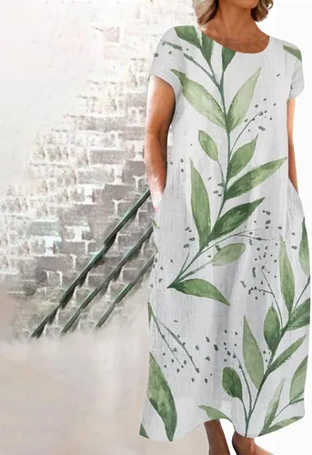 Miniatura 2 de Vestido cóctel Mujer bolsillos Floral Maxi Vestidos fluidos Manga Corta Fiesta Vestido Calle Cuello Redondo 2023