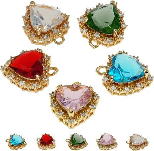 Miniatura 18 de Dijes de latón chapados en oro de circonita de cristal para hacer joyas, pulseras, collares, aretes, colgantes, suministros de manualidades