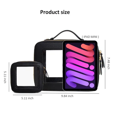 Miniatura 8 de LETGO Bolsas de maquillaje transparentes - Bolsas de aseo aprobadas por la TSA con cremallera, bolsa de aseo transparente, Transparente Large-Negro