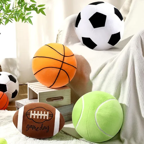 Miniatura 6 de Yousoontic Almohada de baloncesto de 10.8 pulgadas, cojín redondo esponjoso con forma de baloncesto, almohada de felpa para decoración de sofá