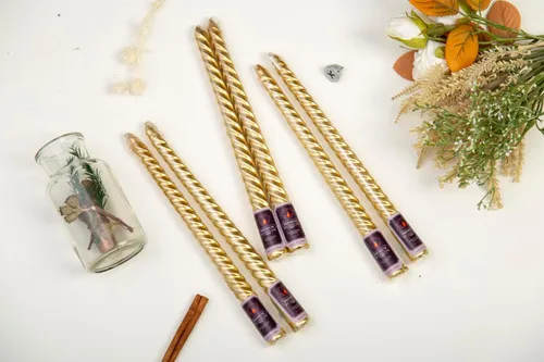 Miniatura 3 de Velas cónicas de cera en espiral sin perfume, velas trenzadas para el hogar, boda, mesa de comedor Paquete de 6 palitos de vela (dorado)