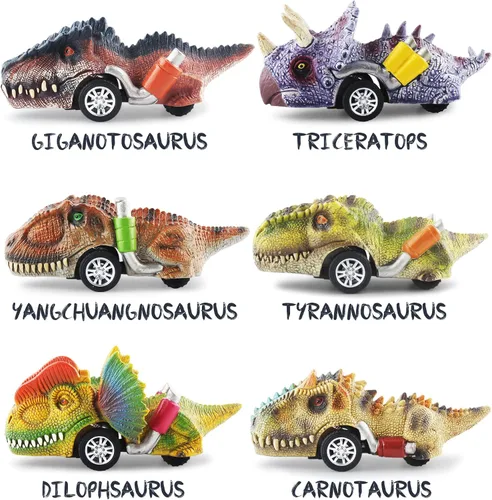 Miniatura 5 de DINOBROS Juguetes de dinosaurio para niños de 3 a 5 años, autos de dinosaurio para niños de 3, 4, 5, 6, 7 años, paquete de 6 juguetes de dinosaurio