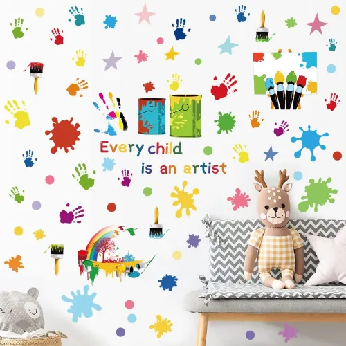 Miniatura 5 de iMagitek Cada Niño es un Artista Calcomanías de Pared Manchas de Pintura de Mano Acuarela Lunares Salpicaduras Decoraciones de Pared, Calcomanías