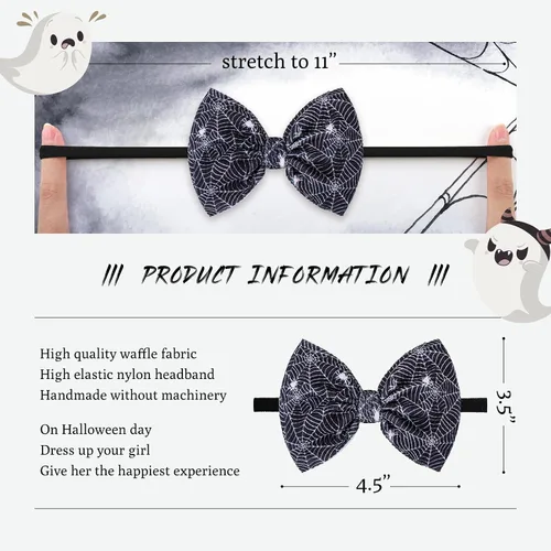 Miniatura 4 de YanJie Lazos de Halloween para bebés y niñas, diademas elásticas de nailon para niñas pequeñas, lazos para el pelo de araña, accesorios de Halloween