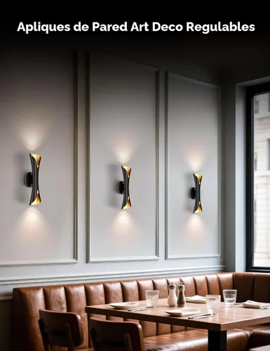 Miniatura 4 de Tubicen Apliques de pared negros y dorados modernos para interiores, iluminación de pared regulable, luces cableadas de 15.7 pulgadas de alto, Negro