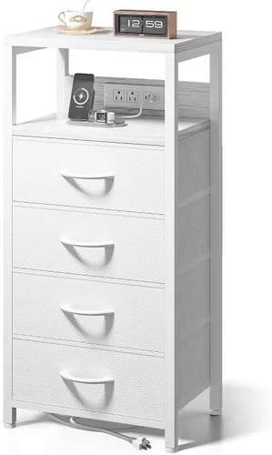 Miniatura 10 de Lazzanto Mesa de Noche Mesita de Carga para Dormitorio - Mesa de Noche con Estación de Carga, Mesita de Noche Moderna con Estante Abierto y 2