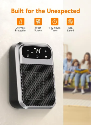 Miniatura 4 de GiveBest Pequeño calentador enchufable, calentador de baño con pantalla digital para uso en interiores, mini calentador eléctrico portátil