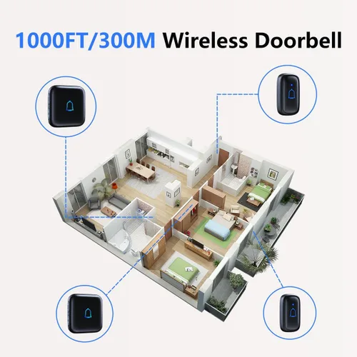 Miniatura 4 de Timbre Inalámbrico de 1000 Pies con 66 Melodías Impermeable 115dB 7 Niveles de Volumen Modo Silencioso con Flash LED Timbre Inalámbrico para Cuarto