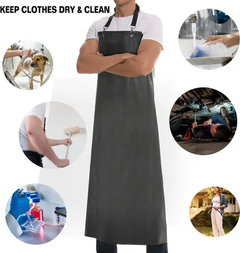 Miniatura 7 de Delantal de vinilo negro de goma impermeable grueso para hombres de 39 pulgadas, resistente a los productos químicos, delantal de trabajo