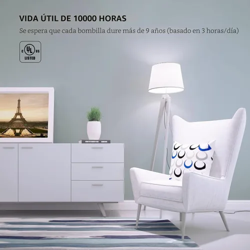 Miniatura 2 de LE Bombillas LED equivalentes a 60 W, 9 W, 800 lúmenes, no regulables, luz blanca diurna 5000 K, base media estándar A19 E26, 10000 horas de vida