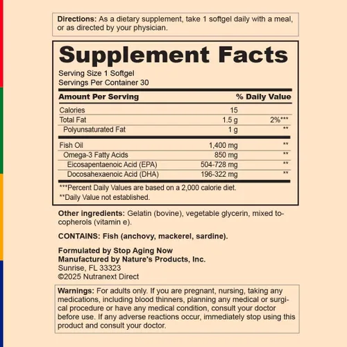 Miniatura 4 de Stop Aging Now - Suplemento de aceite de pescado Omega 3 - con EPA y DHA- 30 cápsulas blandas