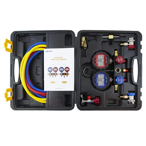 Miniatura 7 de Elitech DMG-3 Manómetro de colector de CA, juego de medidor de presión de refrigerante de 2 vías con mangueras