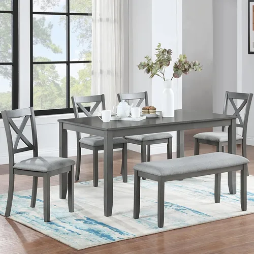 Miniatura 15 de Bellemave Juego de mesa de comedor de 6 piezas para 6 mesas de cocina rectangulares con 4 sillas de comedor y banco, juego de comedor para 6