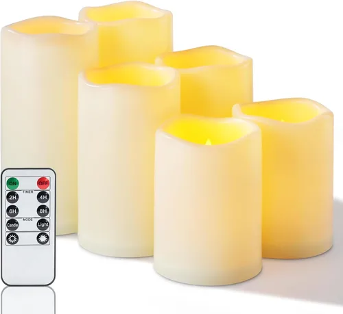 Miniatura 9 de Homemory paquete de 9 velas sin llama, impermeables para exteriores, velas LED acrílicas que funcionan con pilas, con control remoto y temporizador