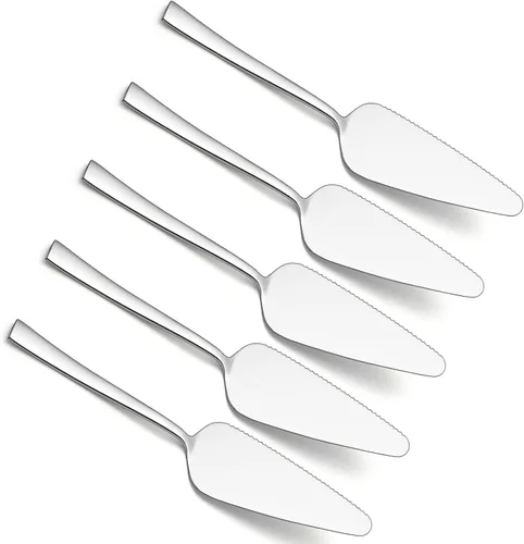 Miniatura 10 de E-far - Juego de 5 servidores de pastel negro mate, cortador de acero inoxidable de 8.9 pulgadas para pasteles y pizza de queso, borde dentado