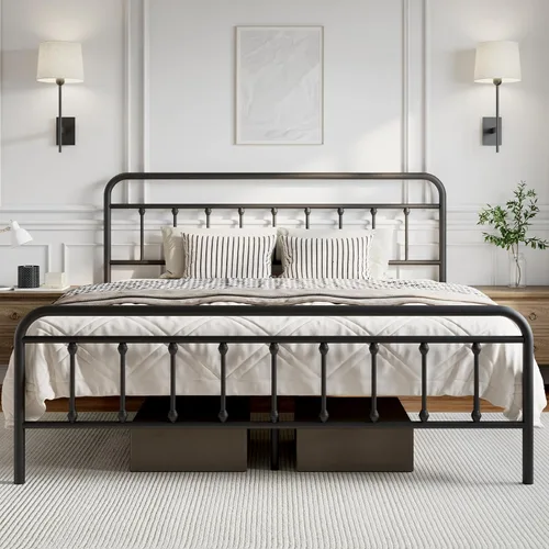 Miniatura 10 de Novilla Armazón de Cama de Metal Tamaño Twin - Estilo Victoriano Minimalista Moderno con Cabecera/Pie de Cama, Listones de Acero