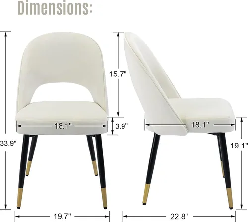 Miniatura 2 de LukeAlon Juego de 2 sillas de comedor clásicas de terciopelo, sillas de cocina tapizadas con respaldo abierto con patas de metal, sillas laterales