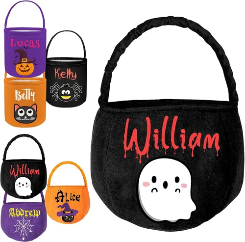 Miniatura 8 de Cubos personalizados de Halloween para pedir dulces o trucos, cesta de Halloween personalizada con nombre para niños, bolsas de Halloween