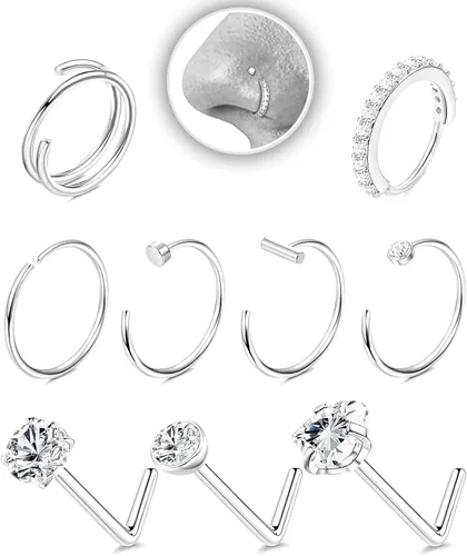 Miniatura 10 de Nose Rings Hoop and Nose Studs Sets for Women Men,Hypoallergenic 316L Surgical Stainless Steel Hinged Clicker Segment Nose Rings Hoop Helix