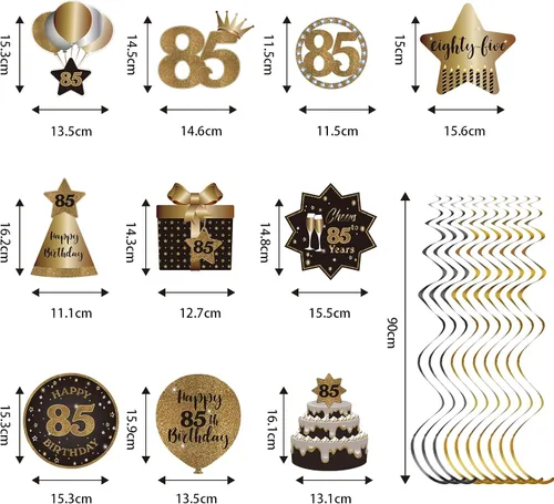 Miniatura 2 de Decoración de techo de remolinos colgantes para fiesta de cumpleaños número 85, 85 espirales colgantes de papel de aluminio con recortes para 85