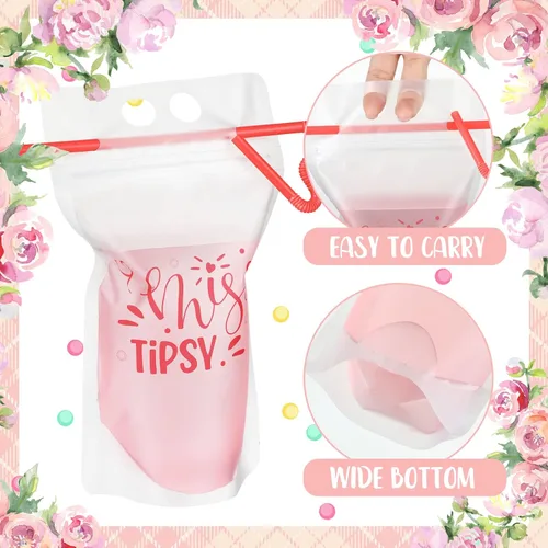 Miniatura 3 de Hoolerry 24 bolsas de bebidas para dama de honor con pajitas, bolsas de bebidas para adultos con alcohol de 17 onzas de mano, tazas traviesas