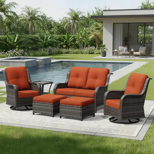 Miniatura 203 de Joyside Juego de sillas de mimbre para patio, juego de 3 piezas de mimbre para exteriores con 2 sillas reposabrazos y 1 mesa auxiliar para terraza