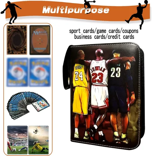 Miniatura 6 de Carpeta de tarjetas de baloncesto, carpeta de tarjetas intercambiables, 4 bolsillos con 50 fundas extraíbles, se adapta a 400 tarjetas deportivas
