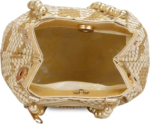 Miniatura 6 de Bolso Potli de seda bordado de diseño étnico indio con perlas de Batwa