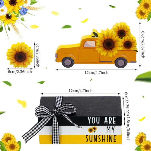 Miniatura 4 de Yookeer 5 piezas de girasoles para decoración de bandejas escalonadas, decoración de girasol, letrero de madera de verano, centro de mesa de sol