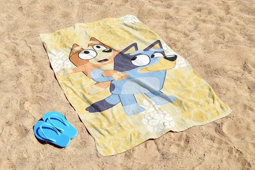 Miniatura 4 de Jay Franco Bluey & Bingo toalla de playa/baño/piscina para niños - Toalla 100% algodón súper suave y absorbente, mide 28 x 58 pulgadas Amarillo