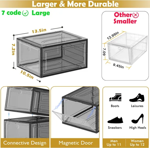 Miniatura 3 de Organizador de almacenamiento de zapatos de plástico transparente, grueso y resistente c/puerta magnética, cajas apilables, zapatero plegable