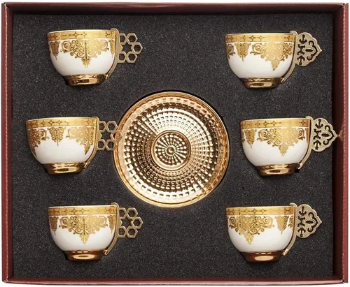Juego de 6 tazas de café turco, tazas de porcelana, juego de servicio de catering y decoración de cocina será un buen regalo para otros (dorado)