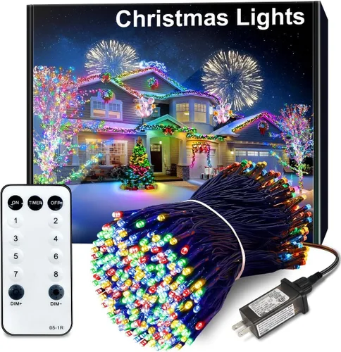 Acan - 300 luces LED para Navidad al aire libre, 115 pies, luces multicolores para árbol de Navidad con control remoto, 8 modos de iluminación,