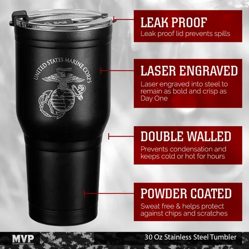 Miniatura 2 de Military Gift Shop USMC - Taza de viaje de café de 30 onzas, vaso de café aislado al vacío de doble pared, taza de café de acero inoxidable con tapa