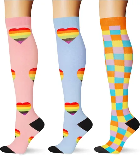 Miniatura 17 de (3 pares) Calcetines de compresión 20-30 mmHg, calcetines largos hasta la rodilla para mujeres y hombres, soporte atlético, para viajes y uso diario