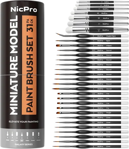 Miniatura 8 de Nicpro Juego de 16 pinceles de pintura en miniatura, juego de pinceles de pintura para detalles finos para acuarela acrílica, pintura al óleo