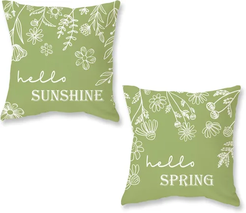 ONWAY Juego de 2 fundas de almohada primaverales de 18 x 18 pulgadas, decoración floral de Hello Spring, para exteriores, patio, funda de cojín de