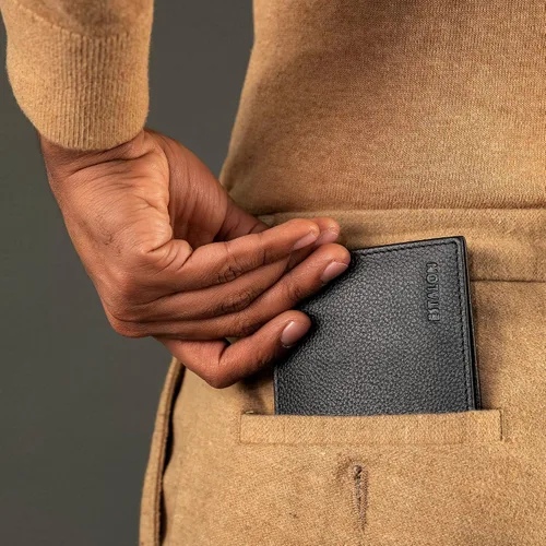 Miniatura 2 de Carteras RFID delgadas para hombre, billetera triple con bolsillo frontal de cuero genuino, Cartera RFID