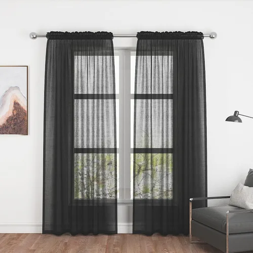 Miniatura 120 de UPOPO Paneles de Cortina Beige Pequeños Cortinas Transparentes de Gasa de 16 Pulgadas de Largo Cortinas de Cocina de Voile con Textura de Lino